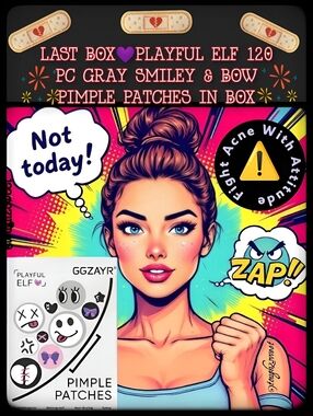 🆕️LAST BOX💜PLAYFUL ELF 120 PC GRAY SMILEY & BOW PIMPLE PATCHES IN BOX